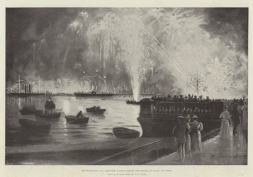 Iluminações e exibição de fogos de artifício antes do Príncipe de Gales em Cowes